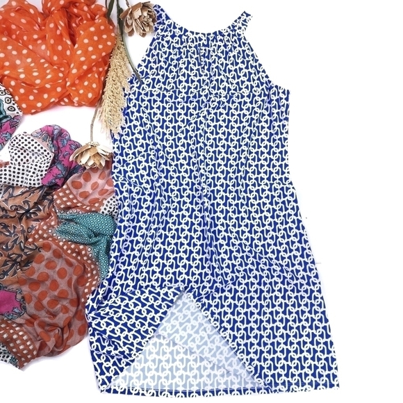 Jude Connally Blue and White Patterned Dress Sz L - Picture 2 of 16